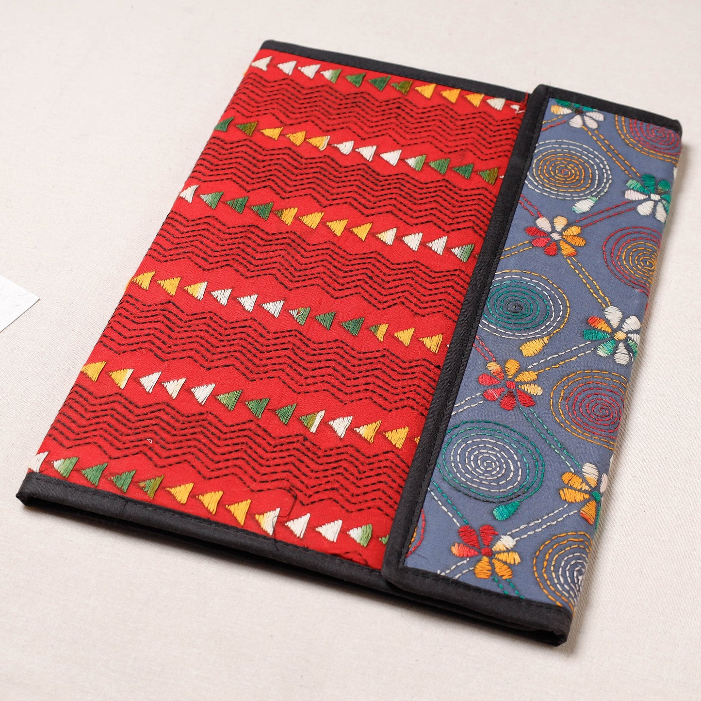 Red Bengal Kantha Work Handcrafted File Folder 