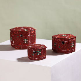  Bengal Kantha Work Handcrafted Hexagon Jewelry Box (Set of 3) 