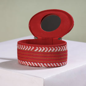  Bengal Kantha Work Handcrafted Oval Jewelry Box with Mirror 