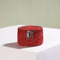 Bengal Kantha Work Handcrafted Round Red Utility Box 