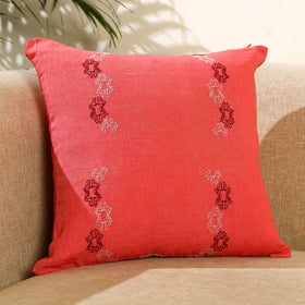 Buy Red Bengal Kantha Work Reversible Silk Cushion Cover