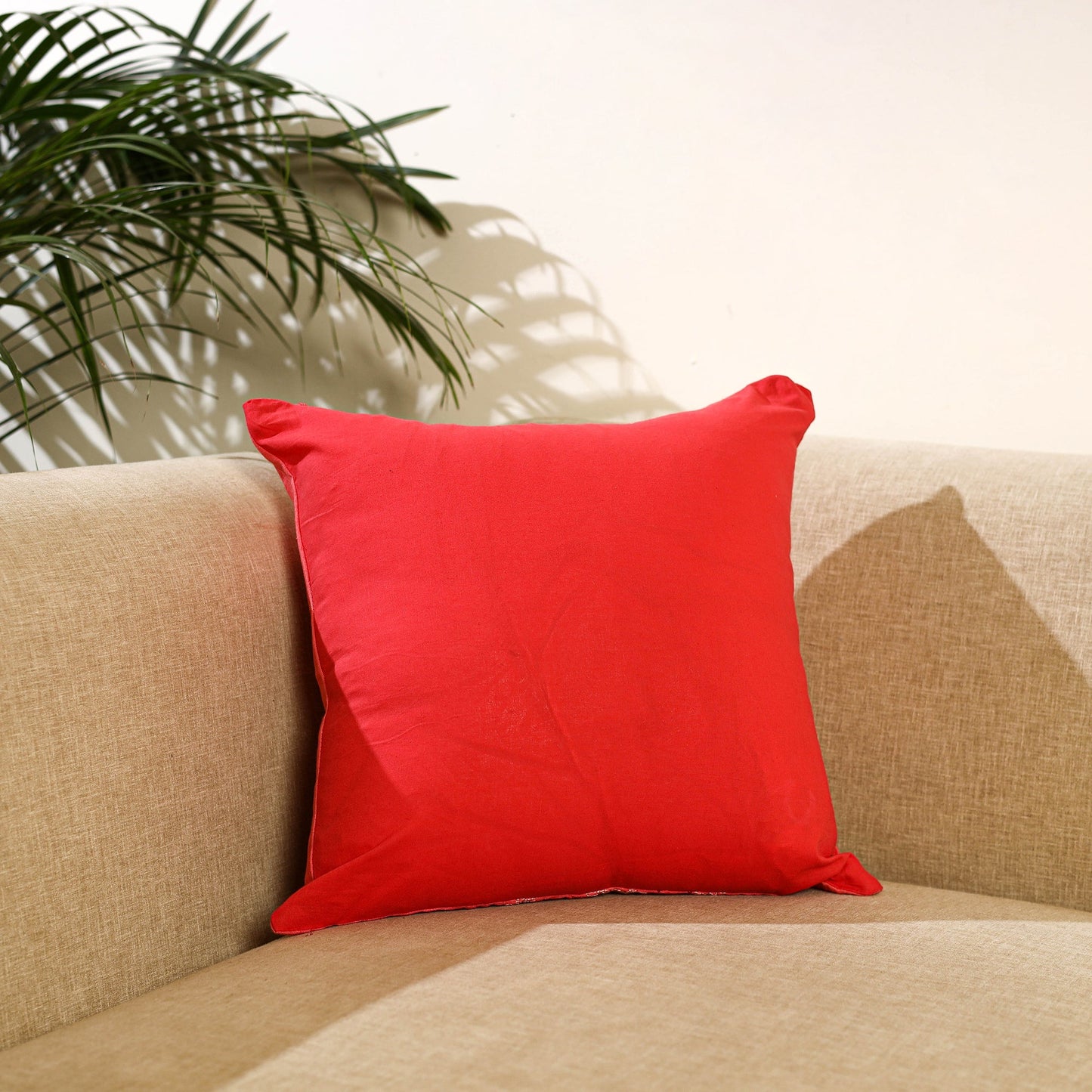 Buy Red Bengal Kantha Work Reversible Silk Cushion Cover