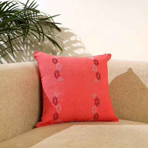 Buy Red Bengal Kantha Work Reversible Silk Cushion Cover
