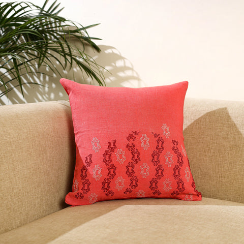 Buy Red Bengal Kantha Work Reversible Silk Cushion Cover