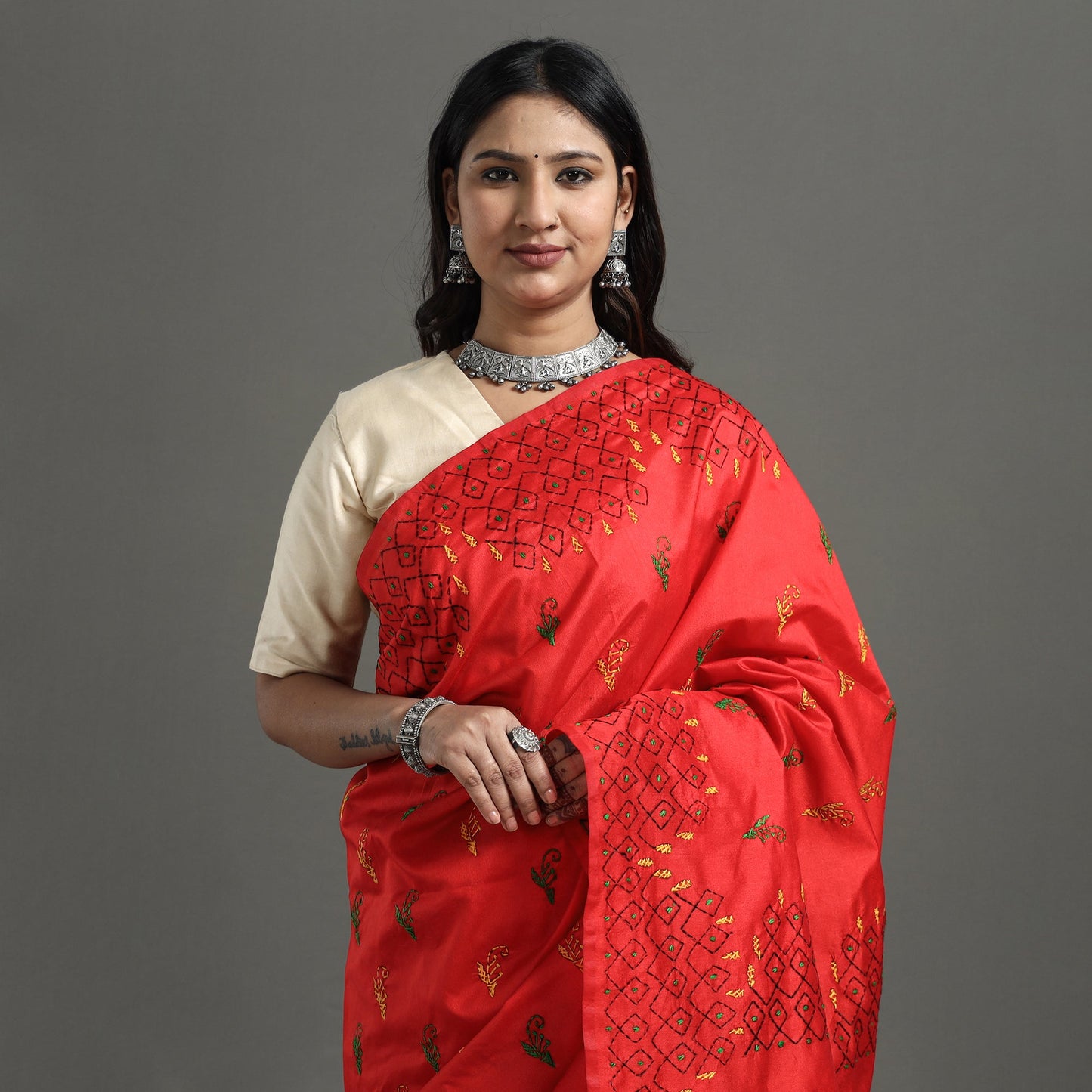 Bengal Nakshi Kantha Embroidery Silk Saree