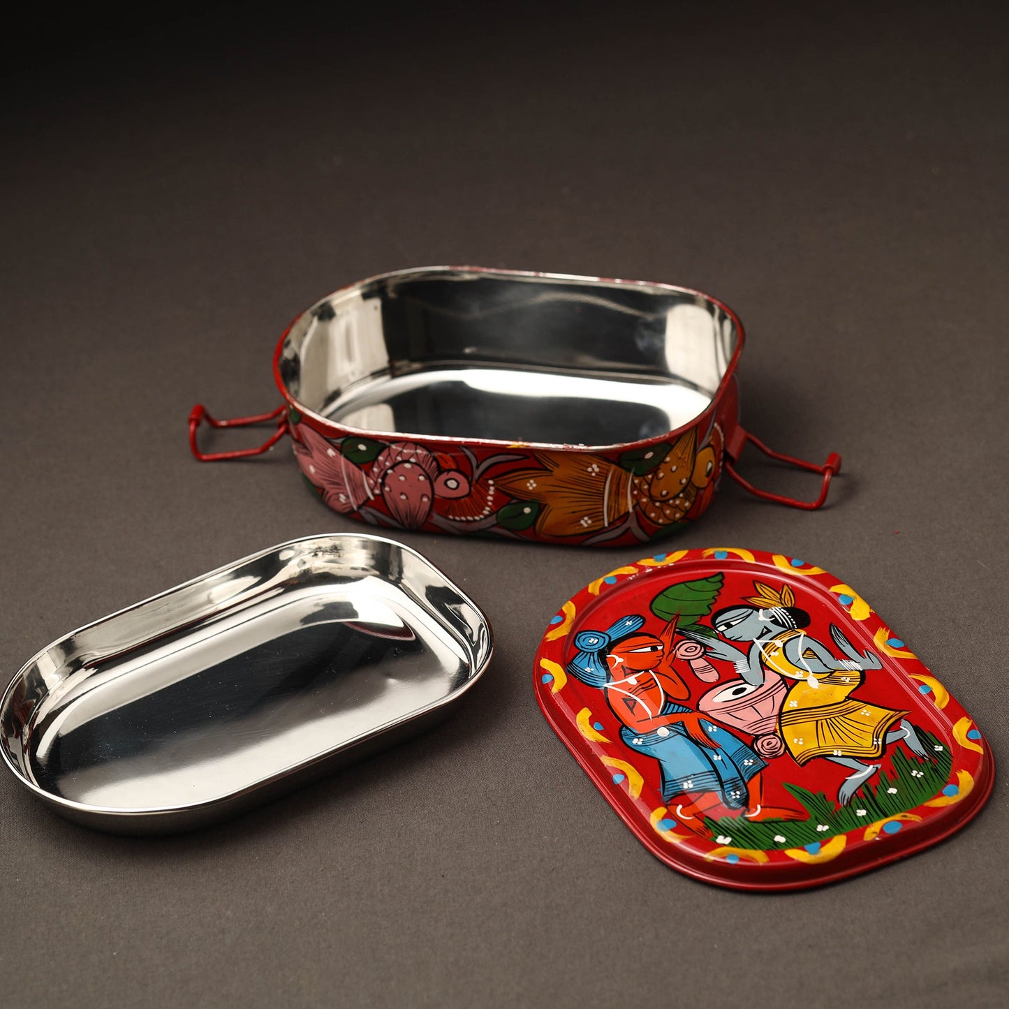 Bengal Patua Handpainted Stainless Steel Lunch Box (6 x 4 in)