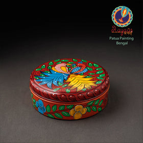 Bengal Patua Handpainted Stainless Steel Maroon Masala Box