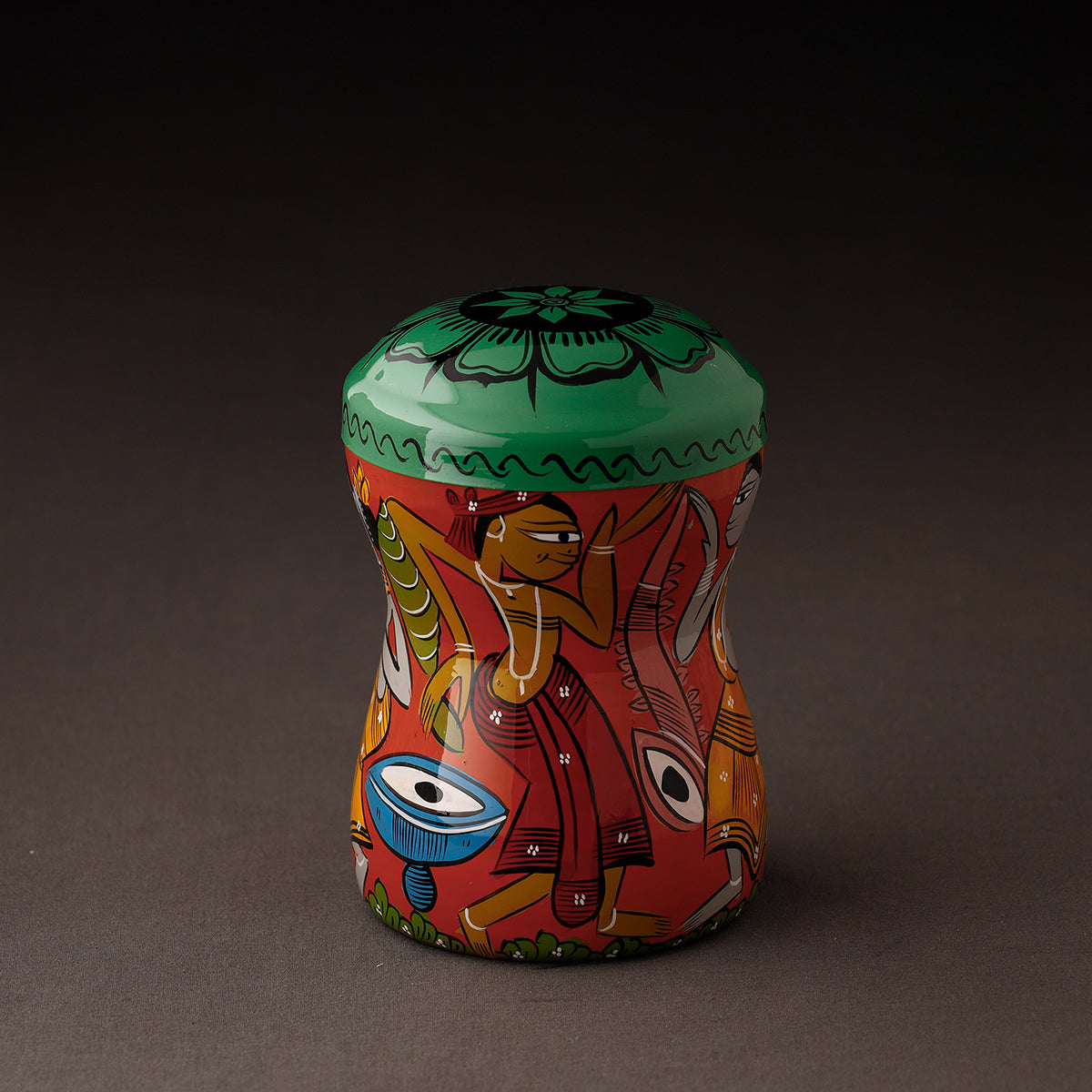 Red Bengal Patua Handpainted Stainless Steel Multi Utility Canister