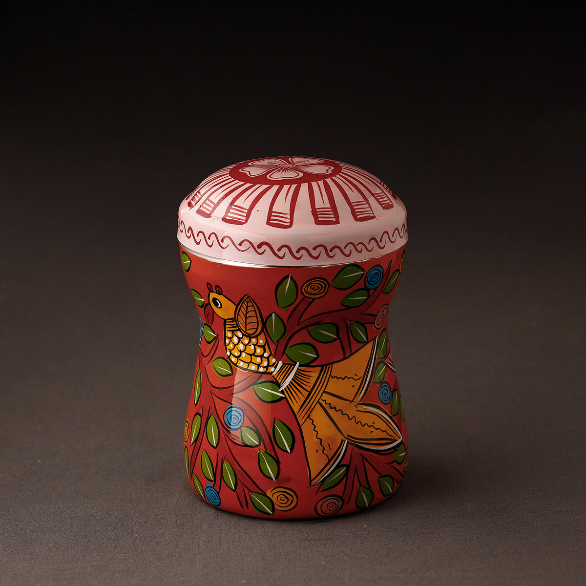 Red Bengal Patua Handpainted Stainless Steel Multi Utility Canister