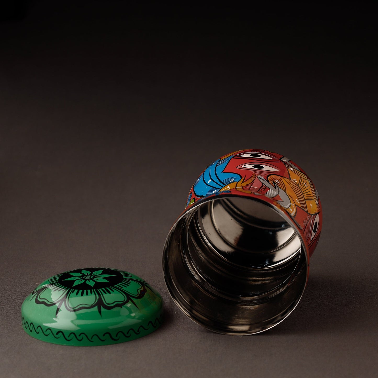 Red Bengal Patua Handpainted Stainless Steel Multi Utility Canister