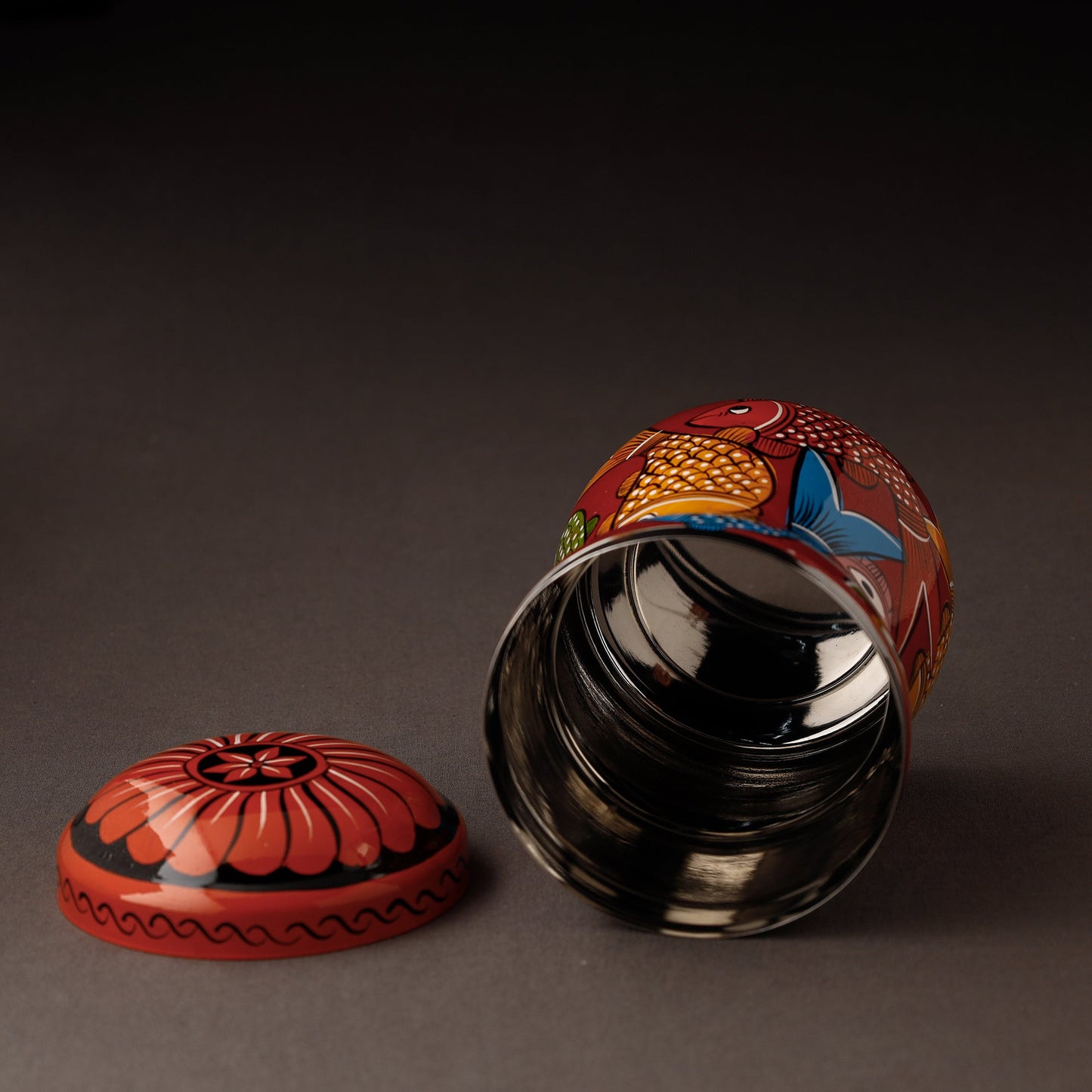 Red Bengal Patua Handpainted Stainless Steel Multi Utility Canister