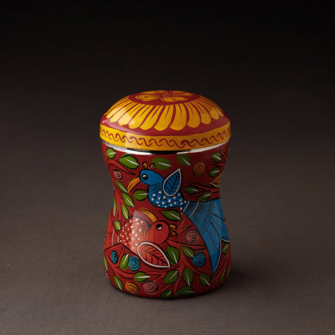 Multicolor Bengal Patua Handpainted Stainless Steel Multi Utility Canister