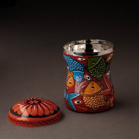 Red Bengal Patua Handpainted Stainless Steel Multi Utility Canister