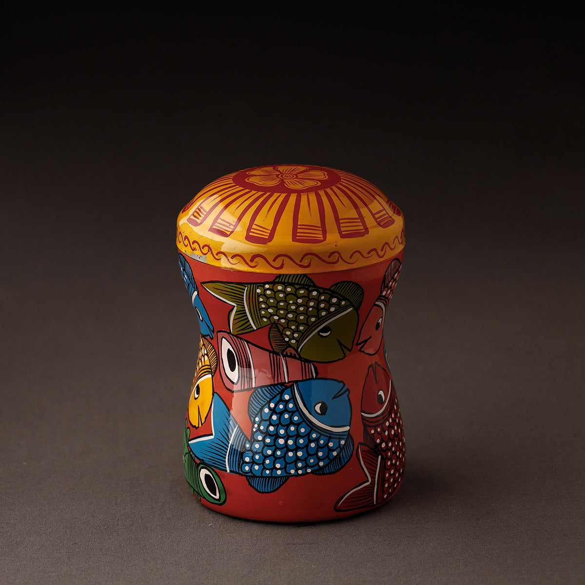 Red Bengal Patua Handpainted Stainless Steel Multi Utility Canister