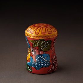Red Bengal Patua Handpainted Stainless Steel Multi Utility Canister