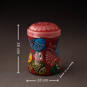 Red Bengal Patua Handpainted Stainless Steel Multi Utility Canister