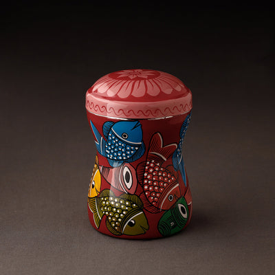 Red Bengal Patua Handpainted Stainless Steel Multi Utility Canister