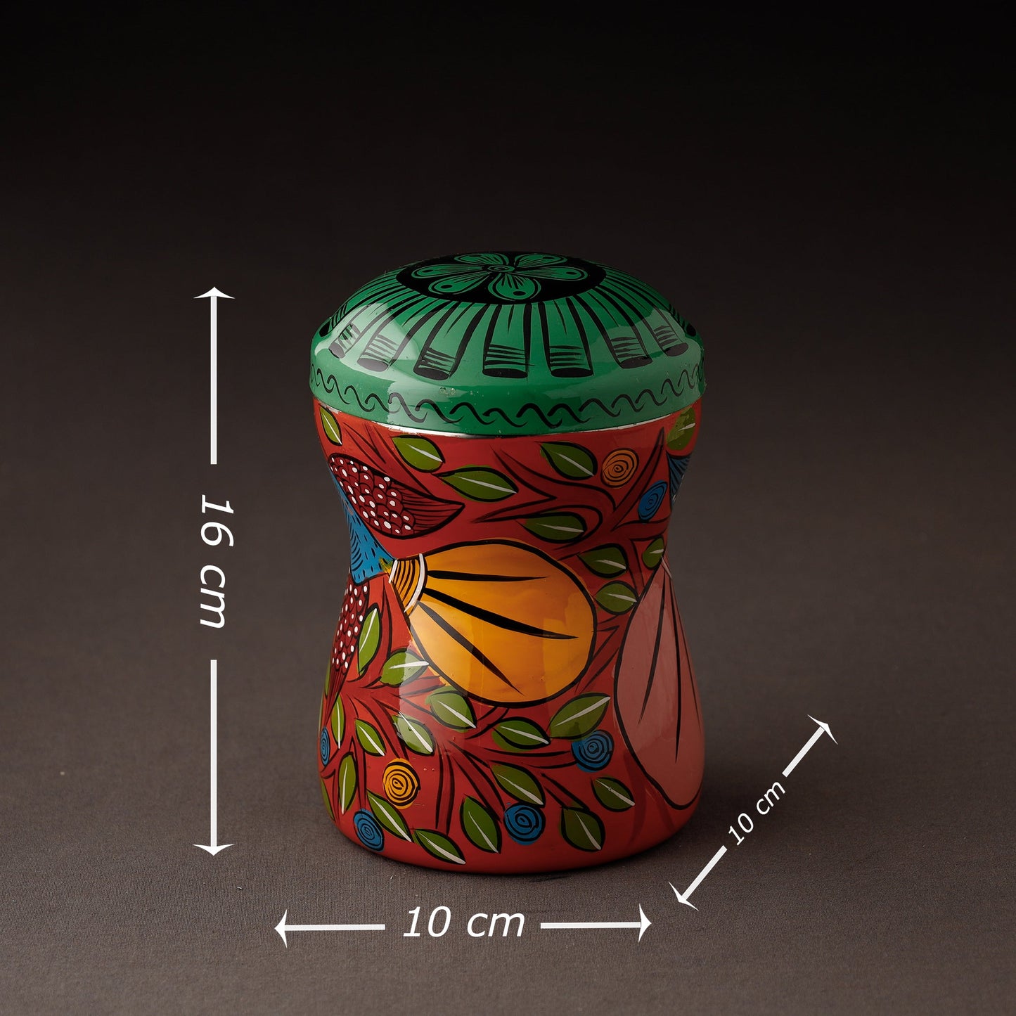 Red Bengal Patua Handpainted Stainless Steel Multi Utility Canister