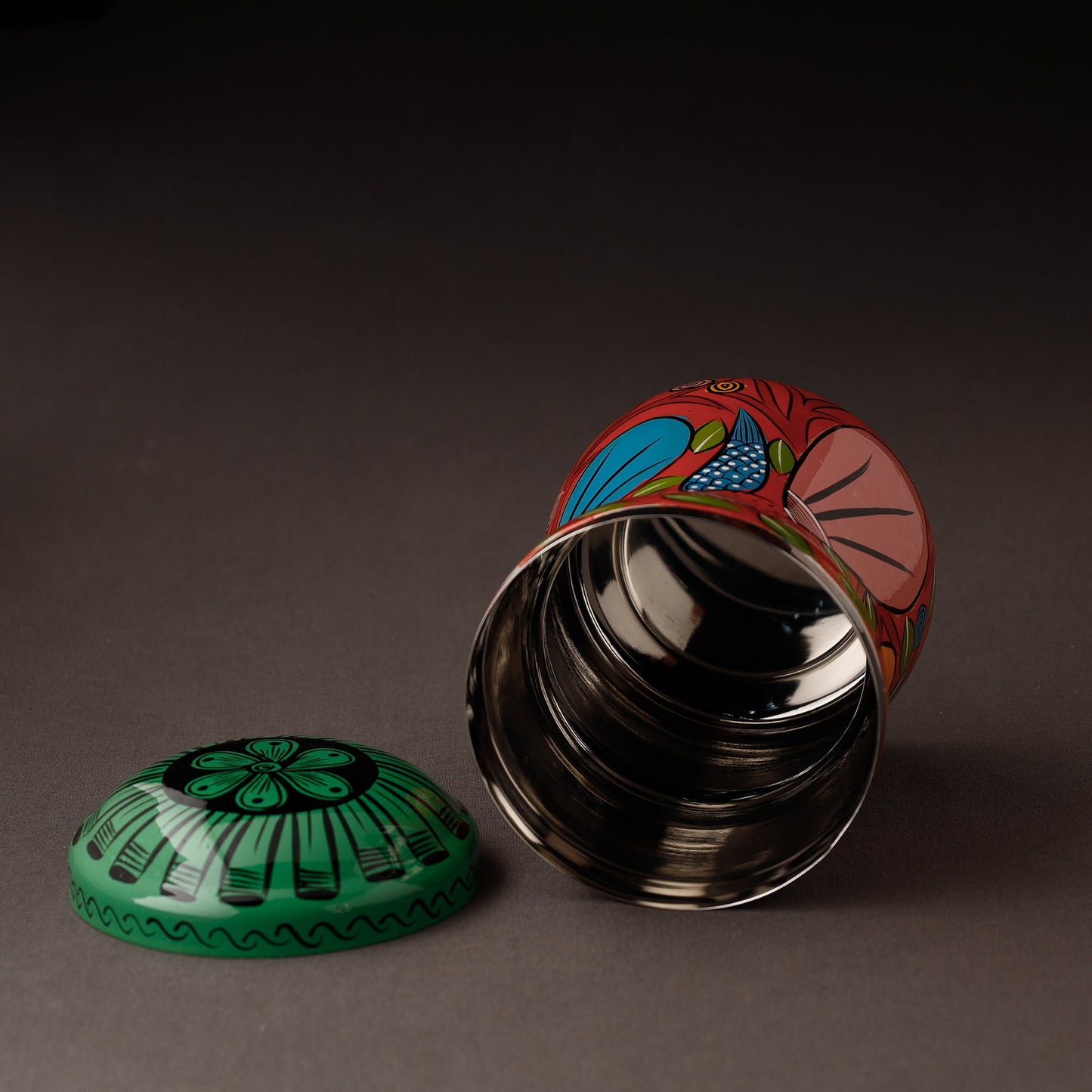 Red Bengal Patua Handpainted Stainless Steel Multi Utility Canister