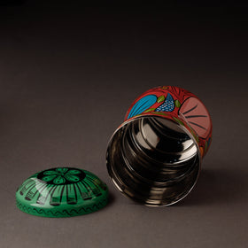 Red Bengal Patua Handpainted Stainless Steel Multi Utility Canister