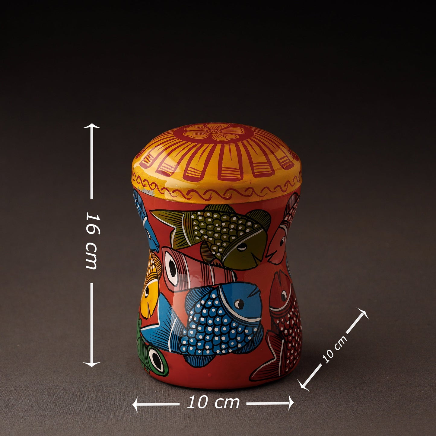 Red Bengal Patua Handpainted Stainless Steel Multi Utility Canister