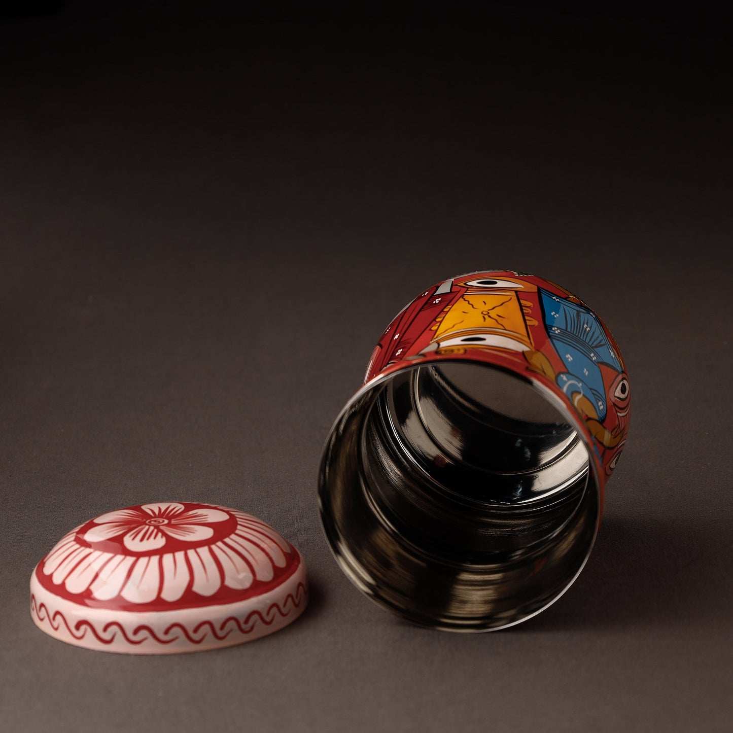 Red Bengal Patua Handpainted Stainless Steel Multi Utility Canister