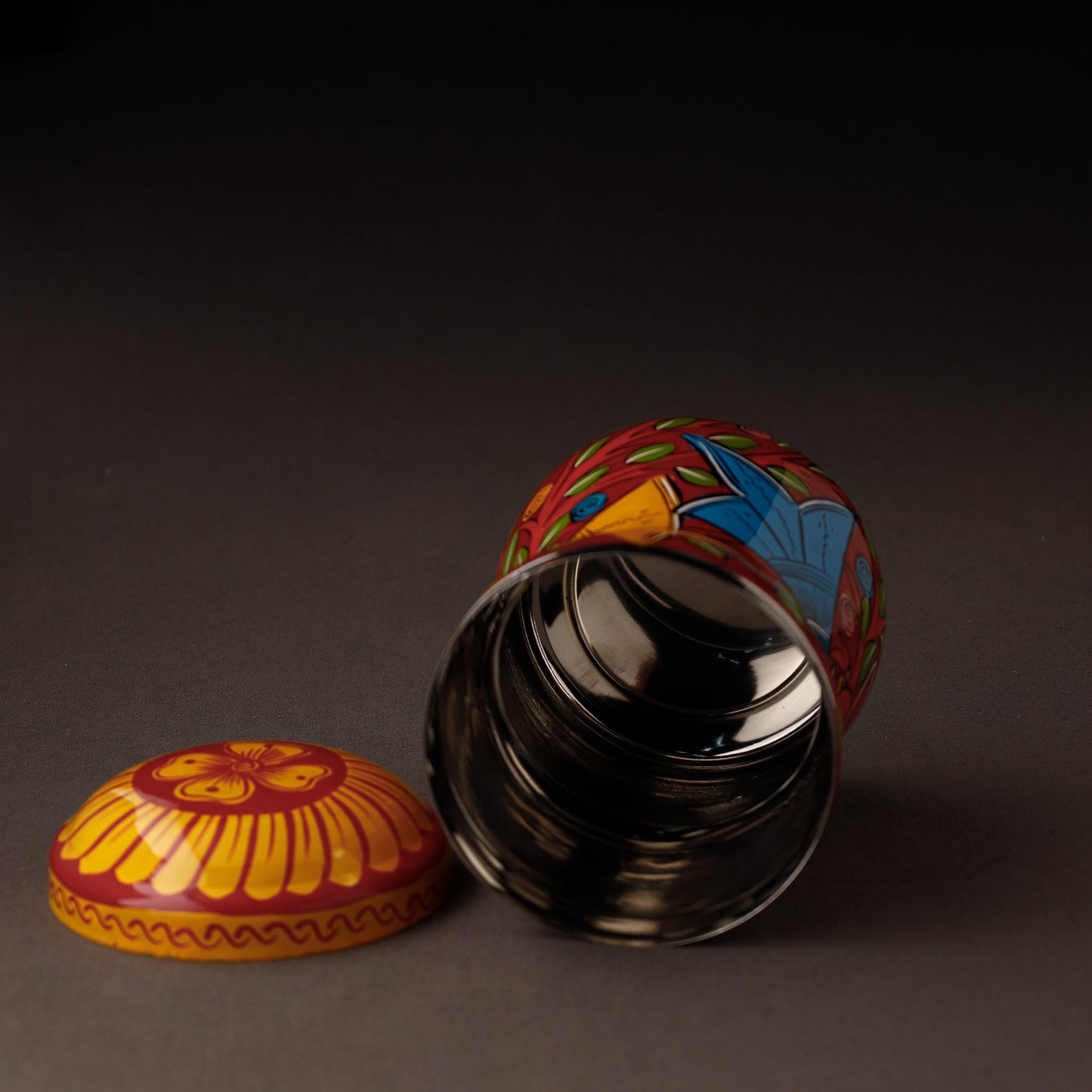 Multicolor Bengal Patua Handpainted Stainless Steel Multi Utility Canister