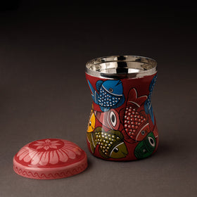 Red Bengal Patua Handpainted Stainless Steel Multi Utility Canister