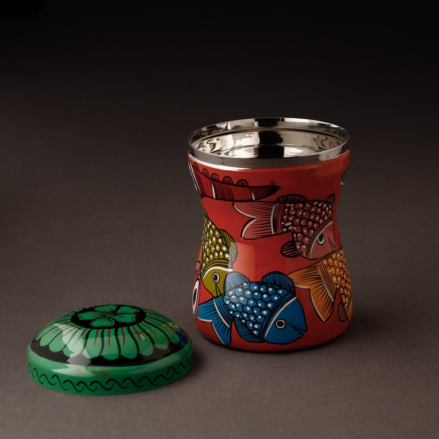 Multicolor Bengal Patua Handpainted Stainless Steel Multi Utility Canister