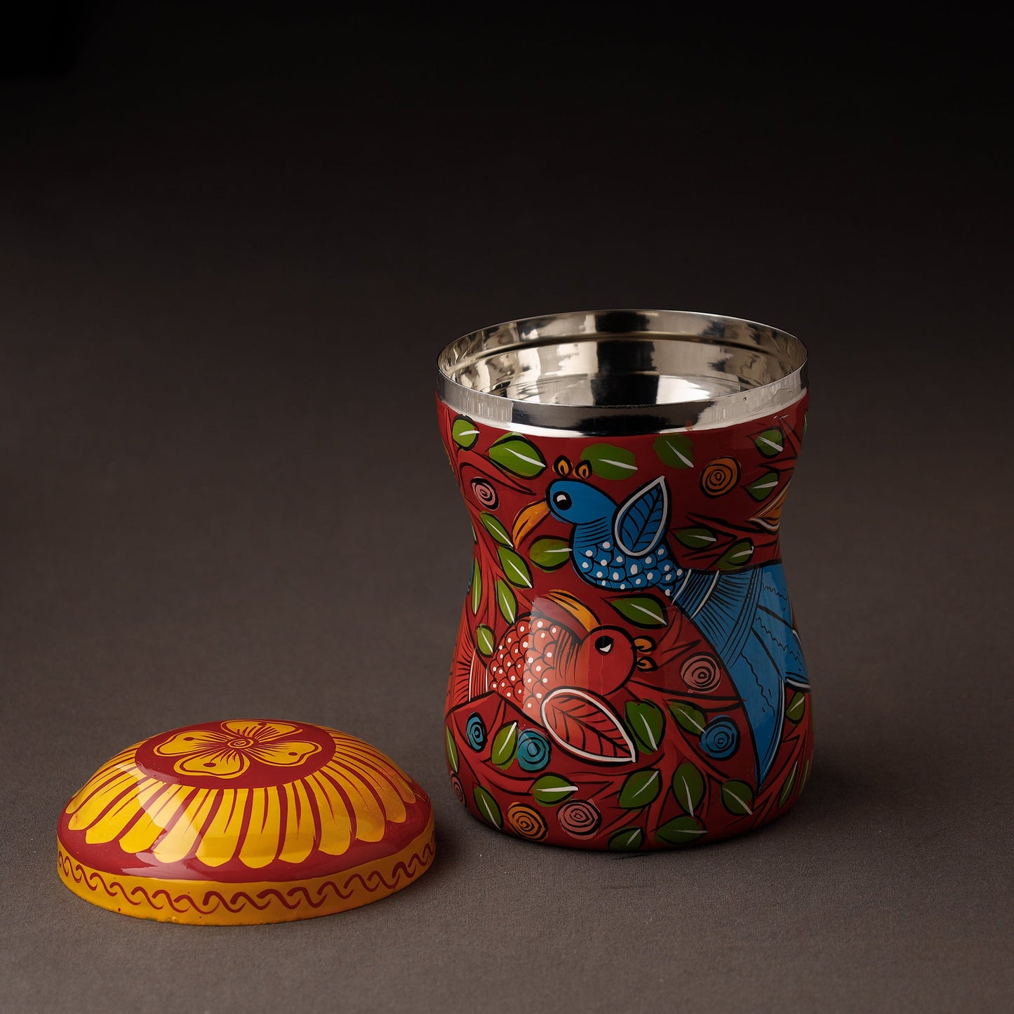 Multicolor Bengal Patua Handpainted Stainless Steel Multi Utility Canister