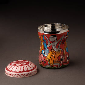 Red Bengal Patua Handpainted Stainless Steel Multi Utility Canister