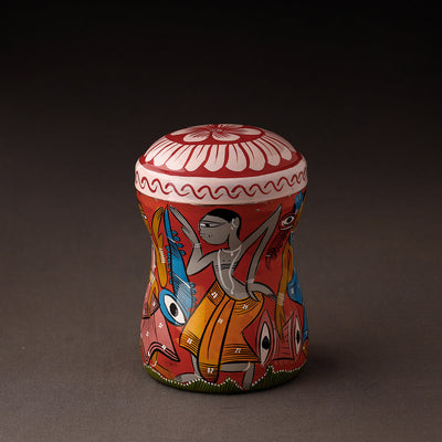 Red Bengal Patua Handpainted Stainless Steel Multi Utility Canister