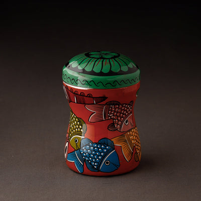 Multicolor Bengal Patua Handpainted Stainless Steel Multi Utility Canister