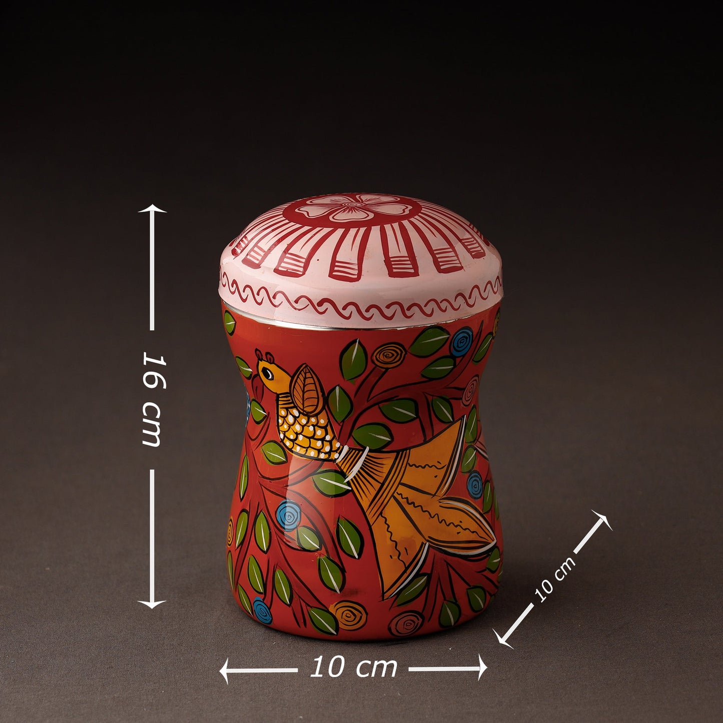 Red Bengal Patua Handpainted Stainless Steel Multi Utility Canister