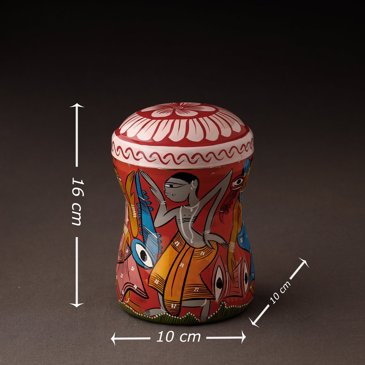 Red Bengal Patua Handpainted Stainless Steel Multi Utility Canister