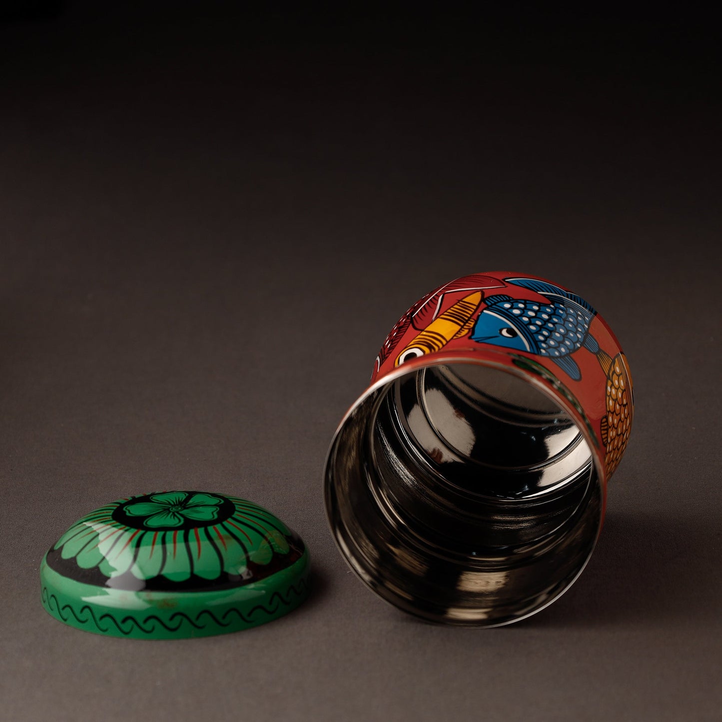 Multicolor Bengal Patua Handpainted Stainless Steel Multi Utility Canister
