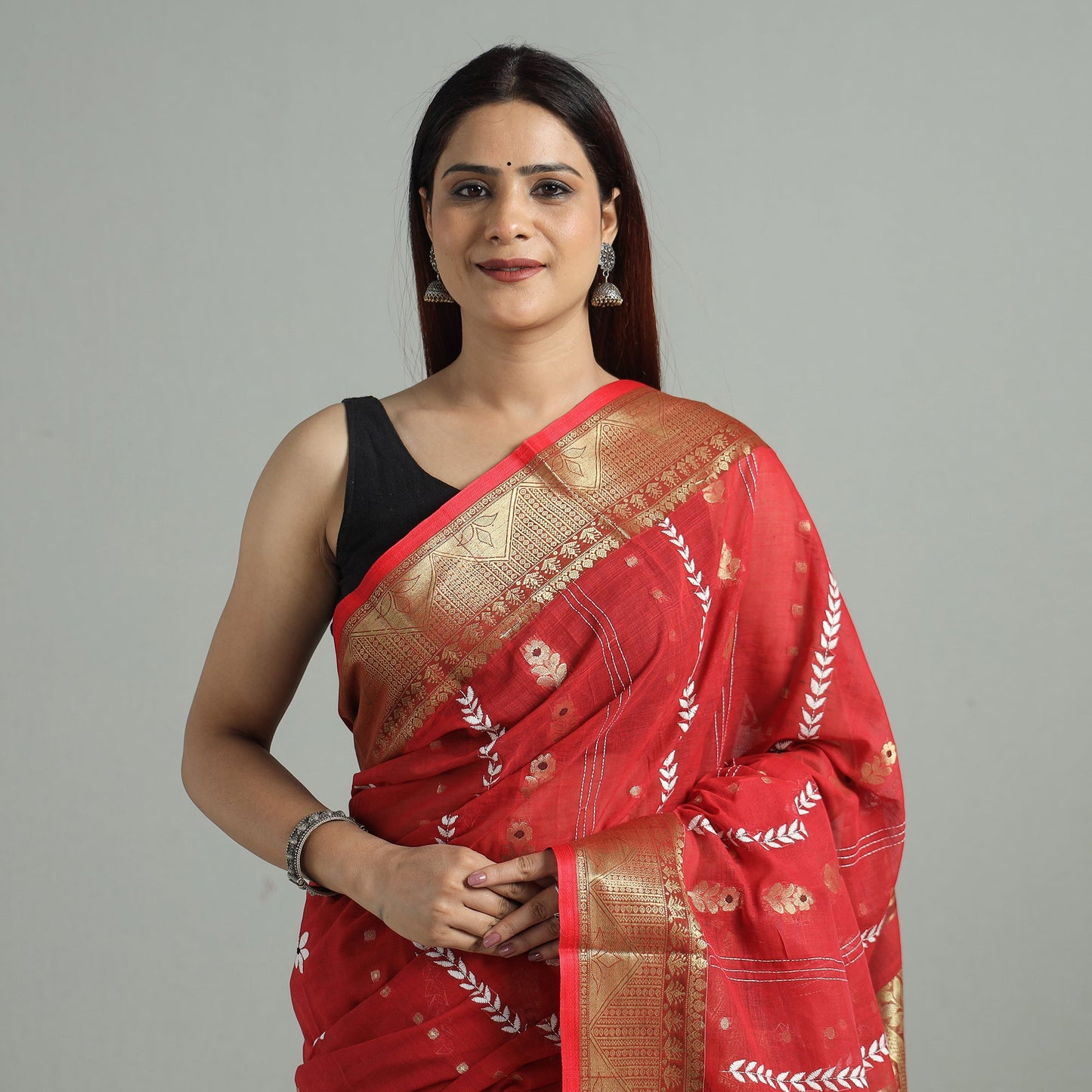 Red - bengal pure cotton zari tant handloom saree 69
