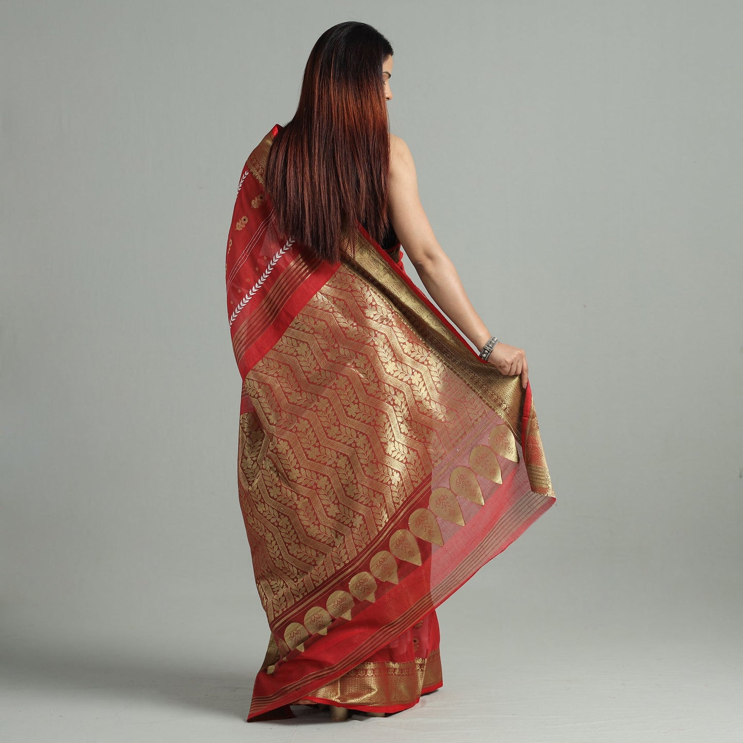Red - bengal pure cotton zari tant handloom saree 69