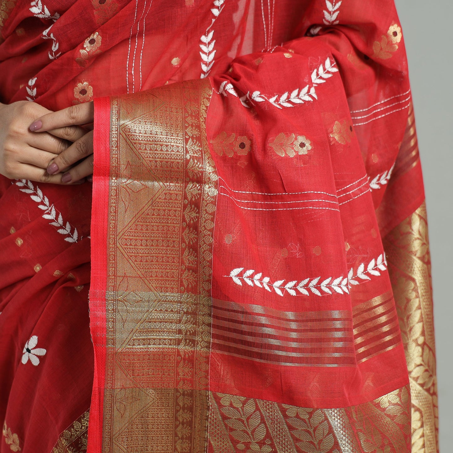 Red - bengal pure cotton zari tant handloom saree 69