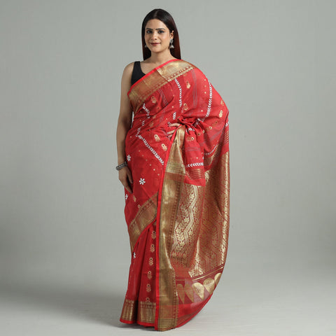 Red - bengal pure cotton zari tant handloom saree 69