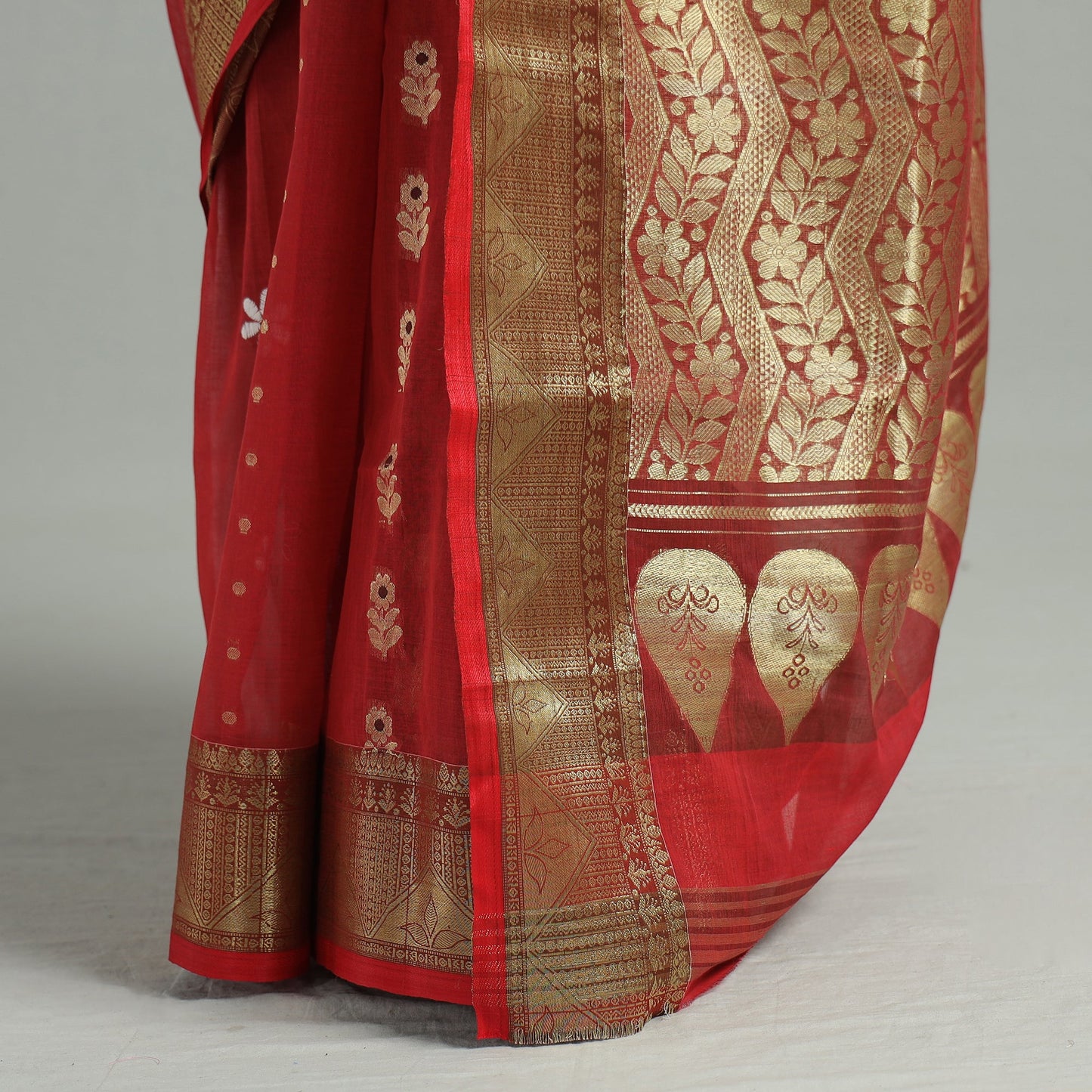 Red - bengal pure cotton zari tant handloom saree 69