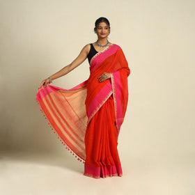 Buy Red Bengal Woven Border Handloom Cotton Saree
