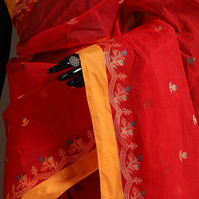 Red Bengali Tant Saree with Matching Jewellery & Blouse