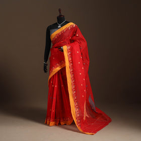 Red Bengali Tant Saree with Matching Jewellery & Blouse