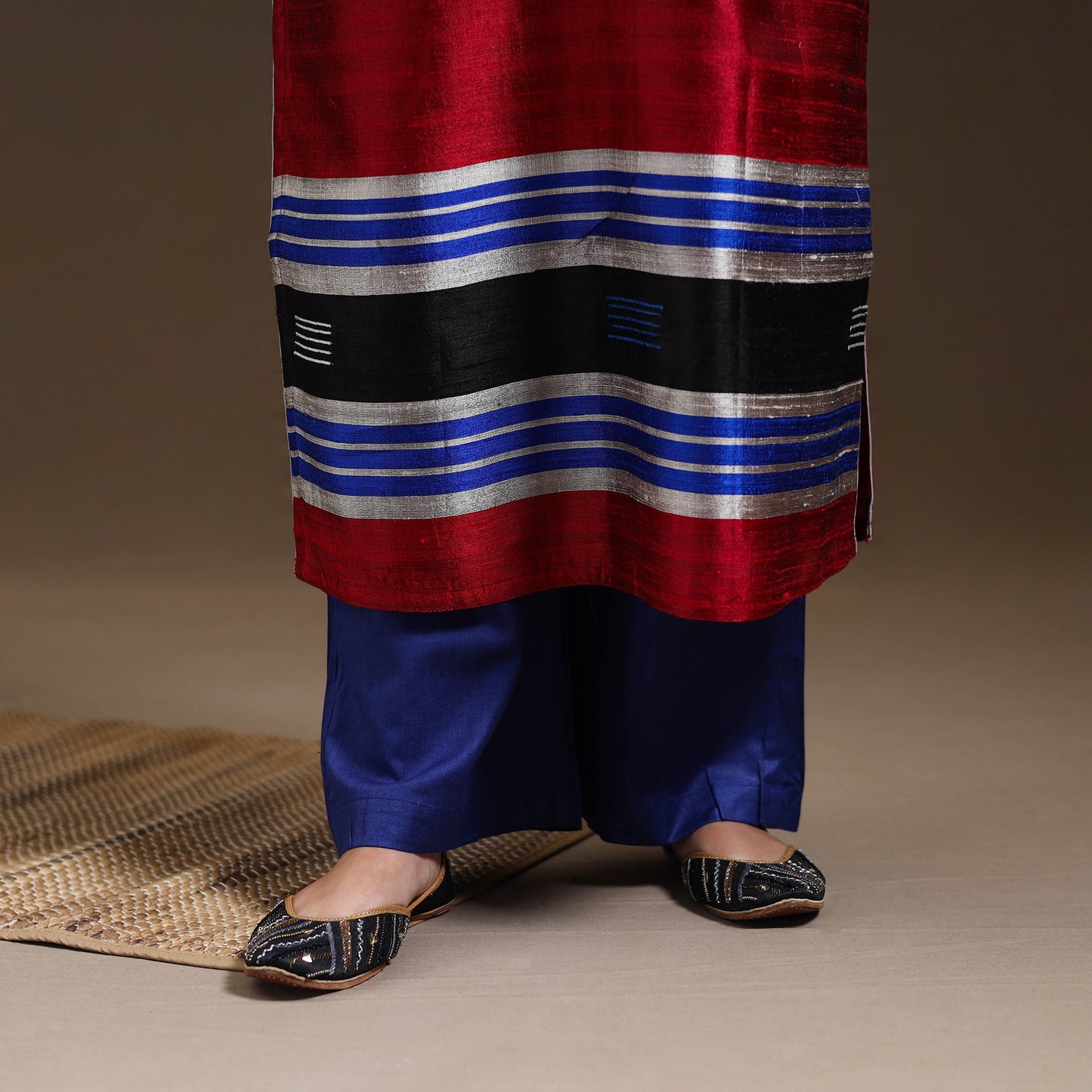 Red Bhagalpuri Handloom Tussar Silk Suit Set