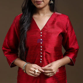 Red Bhagalpuri Handloom Tussar Silk Suit Set