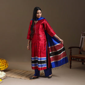 Red Bhagalpuri Handloom Tussar Silk Suit Set