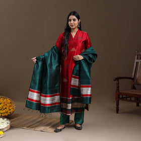 Red Bhagalpuri Handloom Tussar Silk Suit Set