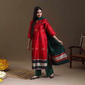 Red Bhagalpuri Handloom Tussar Silk Suit Set