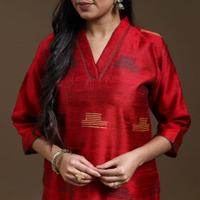 Red Bhagalpuri Handloom Tussar Silk Suit Set